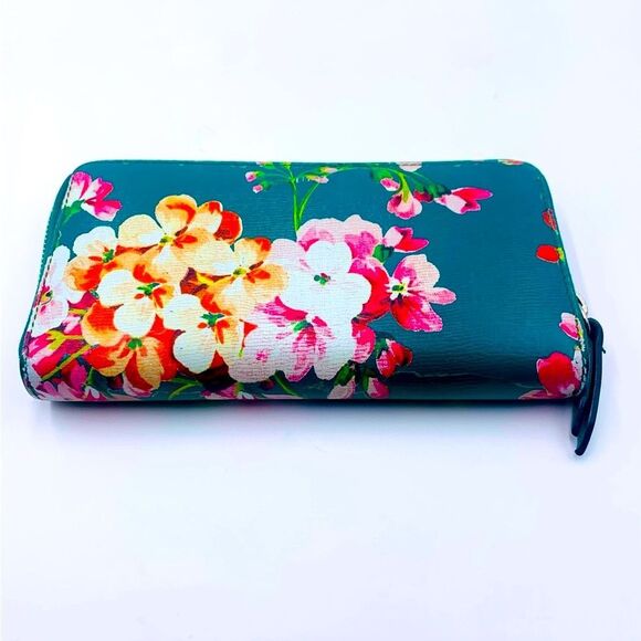 Auth GUCCI Blooms Long Green Painted Leather Zippy Wallet Very Good Preloved - Picture 3 of 11